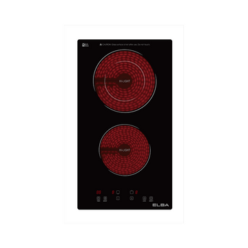 Built-in Domino Ceramic Hob EDCH-Q3022ST(BK) Dual Cooking Zones, Vulkera Glass